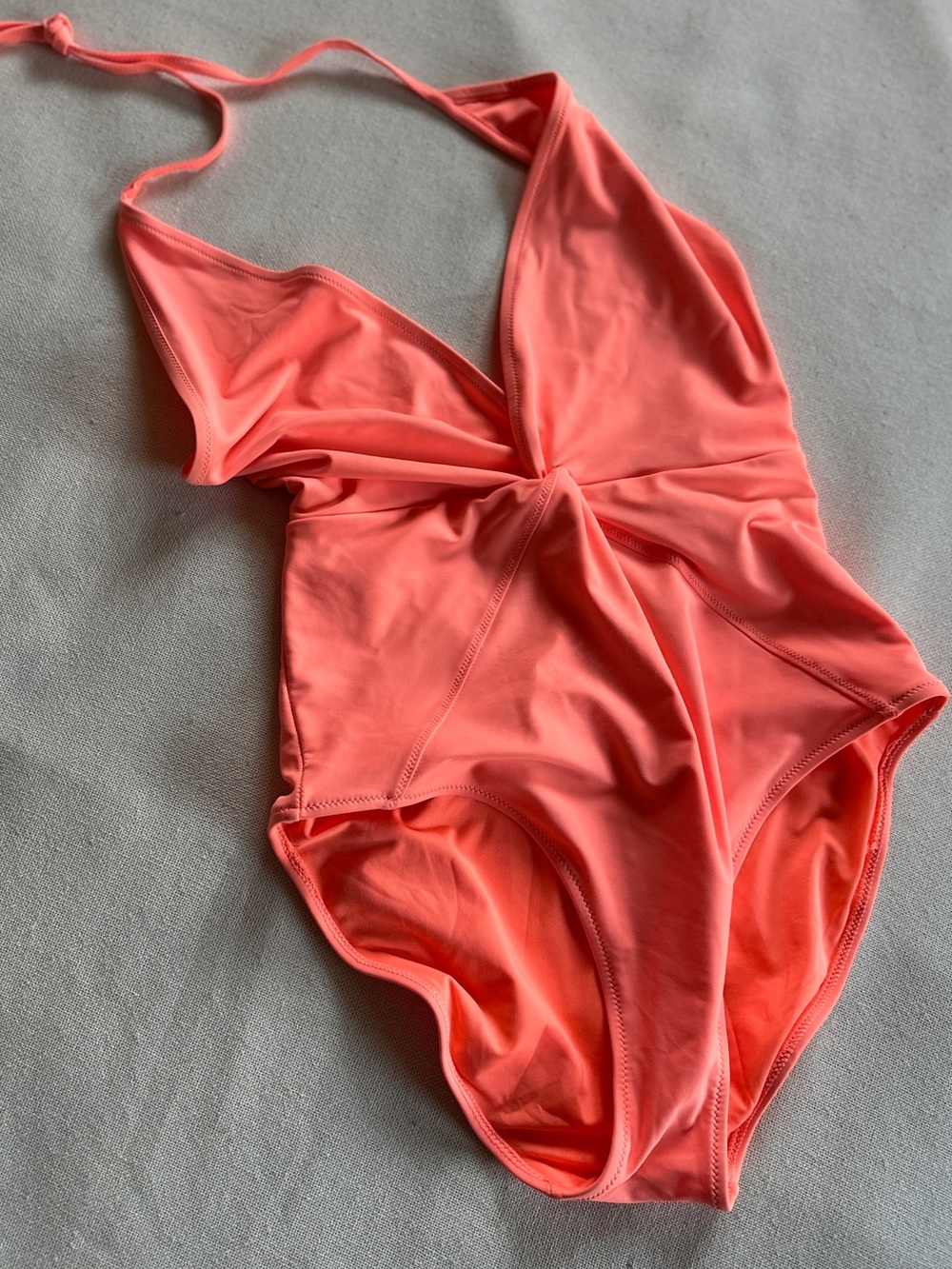 NWOT Aerie Neon Coral Plunge Halter One-Piece Swimsuit | M
